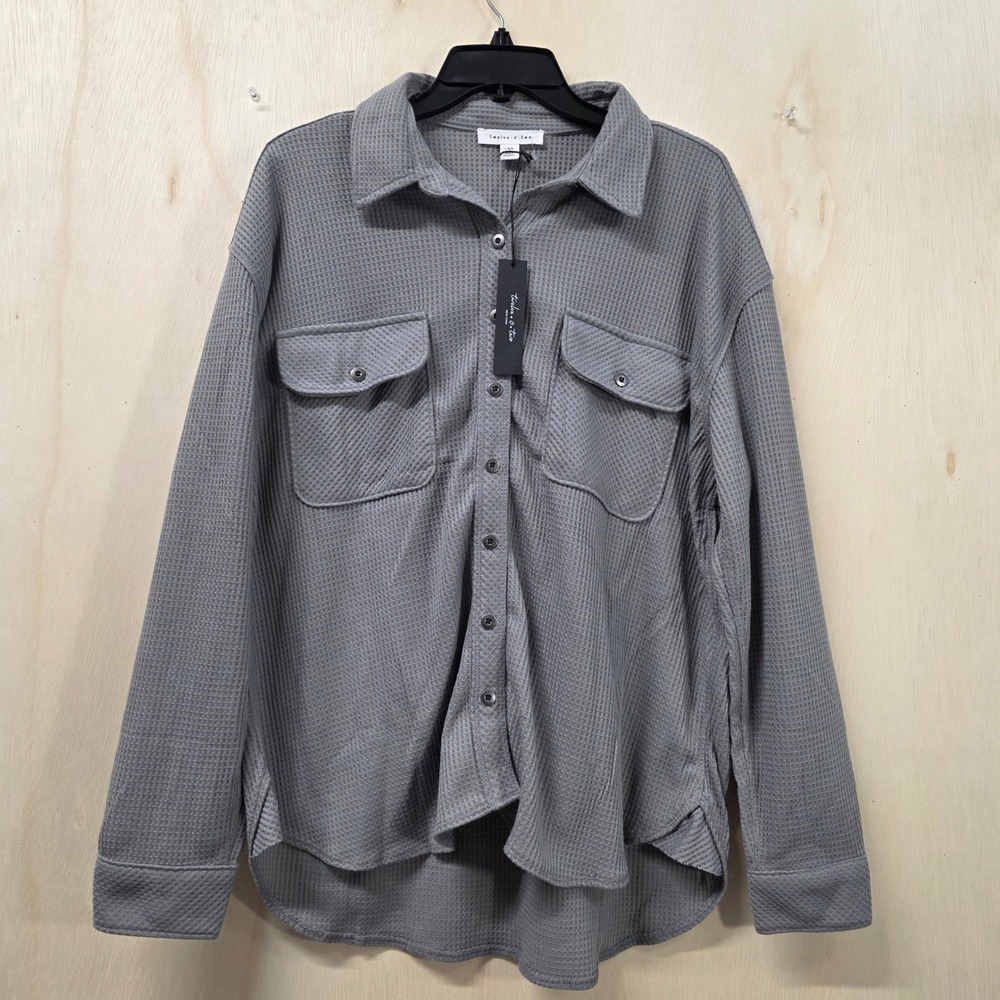 Twelve O Two Waffle Knit Button Down Shirt Winter Cloud Grey Large NEW